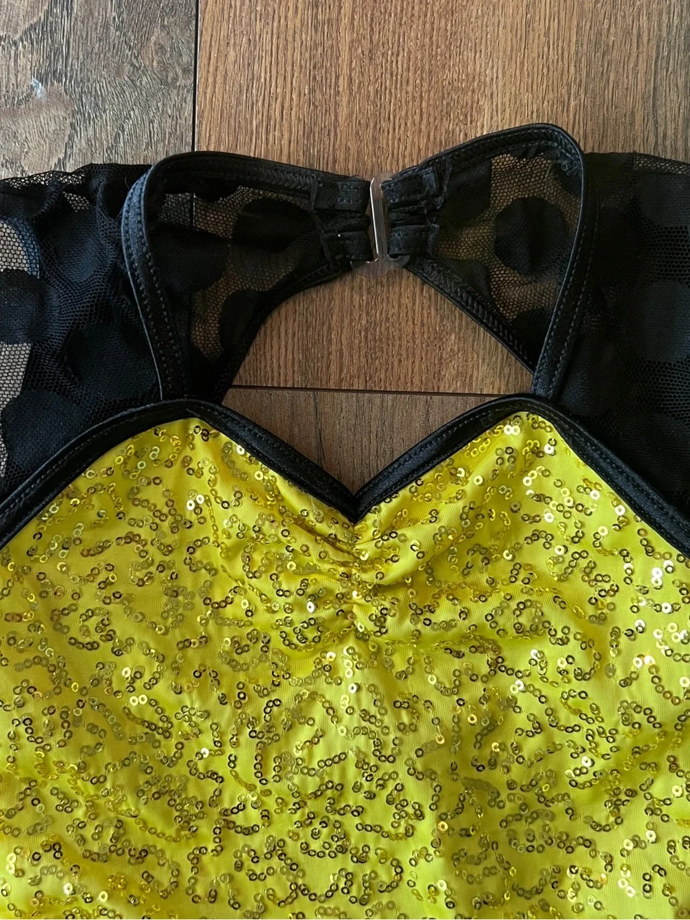 Girls Yellow Sequin Ballet Dance Halloween Size Med Costume with Black Accents